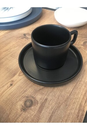Stackable Çay-nescafe Fincanı Tabaklı Mat Siyah - Keramika