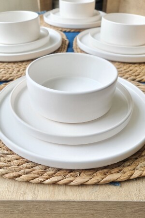 Stackable Matte White 12 Piece Dinner and Breakfast Set for 4 Persons ymk53 - GULHANILE