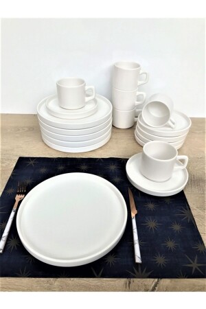 Stackable Matte White 18 Piece Breakfast Set for 6 People khvl45 - GULHANILE