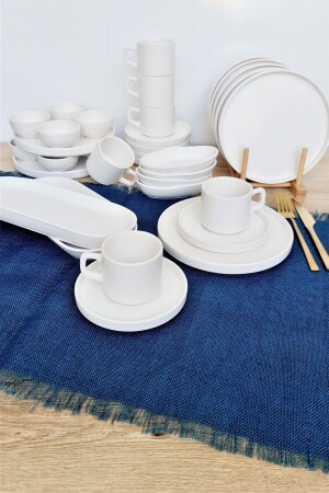 Stackable Matte White 34 Piece Breakfast Set for 6 People khvl48 - GULHANILE