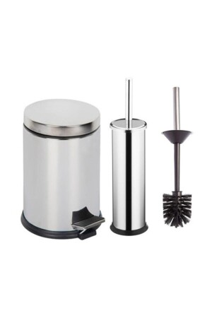 Stainless 3 Lt Trash Can - Toilet Brush Set of 2 Bathroom Set (Glossy) black bathroom set - Demiray