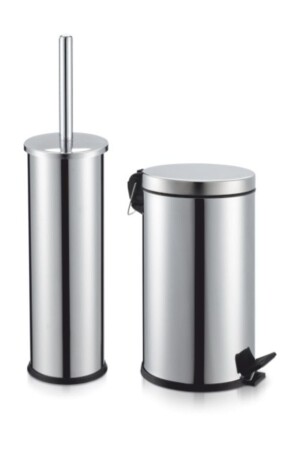Stainless 5 Lt Trash Can - Toilet Brush Set of 2 Bathroom Set (Glossy) AB13091485 - Alper Banyo