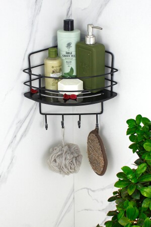 Stainless Black Wire Shampoo Holder with Crystal Shelf Adhesive Bathroom Corner Shelf - Himyhome
