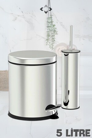 Stainless Chrome Smart Toilet Brush & Pedal Trash Can Set (5L) A-852 - LİGROUND