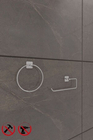 Stainless Kom Square towel and square solo towel holder set - Alper Banyo