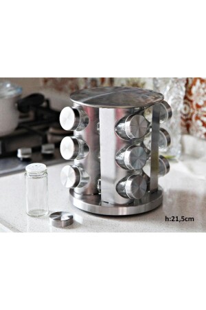 Stainless Metal Glass Spice Rack with Rotating Stand Spice Set 12 Pcs GÖN VBL-2349 - GÖNÜL