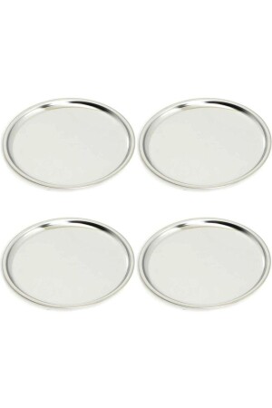 Stainless Steel 4 Pieces 21 cm Round Serving Plate, Cake, Cookies, Treat Plate, Serving Plate 4 Pieces 21 cm Steel Serving Plate 4 Pieces - Kitchen Design Lab