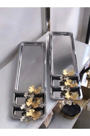 Stainless Steel 6 Piece Rectangular Baton Coffee Tray with Butterfly Luxury Presentation MNL1009 - Elzem