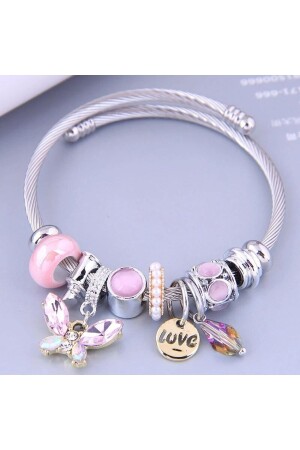 Stainless Steel Adjustable Steel Bracelet with Crystal Butterfly Themed Charm - Şengül Ticaret