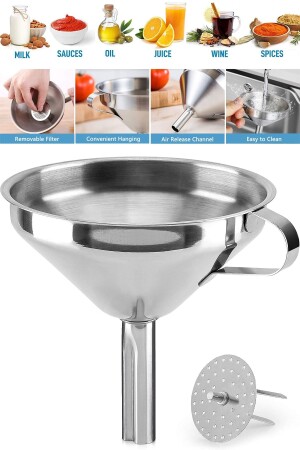 Stainless Steel Funnel with Steel Funnel Strainer 10cm Ra285 - Binbirreyon