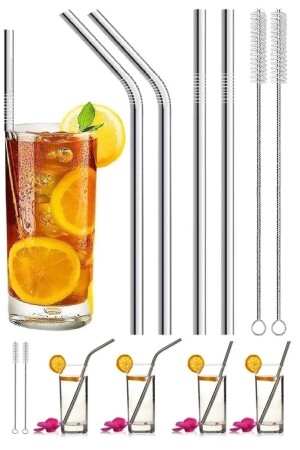 Stainless Steel Metal Soft Drink Straw And Straw Cleaning Brush Set 6 Pieces - Tilbe Home