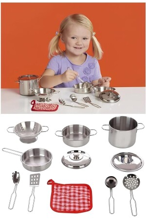 Stainless Steel Pot And Pan Accessory Set 11 Piece Metallic Toy Kitchen Accessories - Wingzy