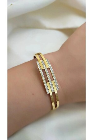 Stainless Steel Rib Model Zircon Stone Handcuff Bracelet - Jewelry