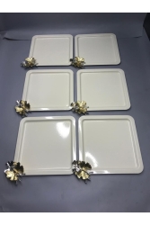 Stainless Steel Square 6-Piece Cream Coffee, Tea, Decorative Presentation Serving Tray with Luxury Butterfly Accessories MZKBK666 - Mira züccaciye