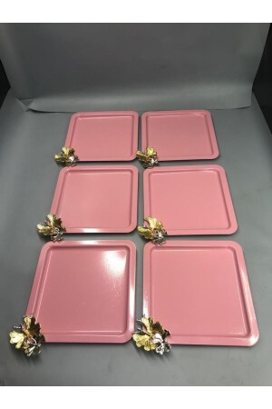 Stainless Steel Square 6-Piece Lilac Coffee, Tea, Decorative Presentation Serving Tray with Luxury Butterfly Accessories MZKBK666 - Mira züccaciye
