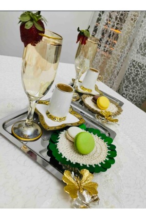 Stainless Steel Square Model 3-Piece Coffee Tray with Butterfly Accessory Presentation Luxury MNL1006 - Elzem