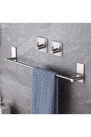 Stainless Steel Towel Holder & 2 Robe Hangers - 45cm Towel Holder, Towel Rack Set, Organizer Hanger Altamounted Towel Rack Hooks - Zift Unique
