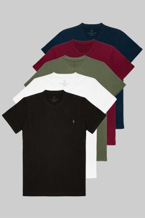 Standard Mould Relaxed Rundhalsausschnitt-Stickerei Detailliertes 5er-Pack T-Shirt - Combine Michail