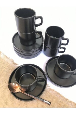 Stapelbares mattschwarzes 12-teiliges Nescafe-Teeservice für 6 Personen fnc11 - GULHANILE