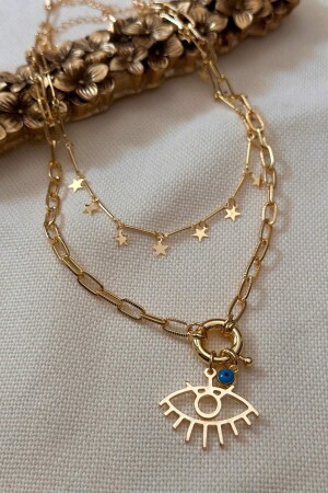 Star and Eye Model Double Necklace - Trendy Butik