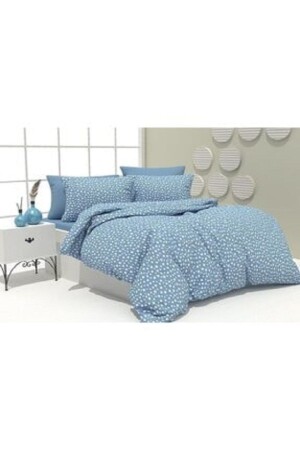 Star Blue Ranforce Duvet Cover Set with Digital Sheets and Elastic Double Person TYU87234 - EVİMCE
