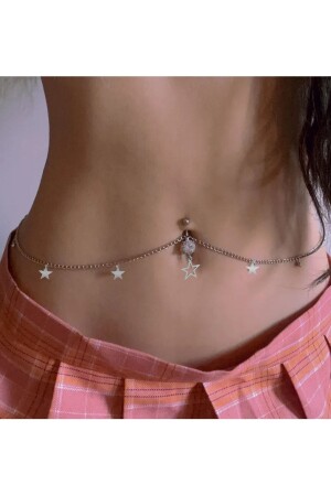 Star Detailed Stone Belly Piercing Waist Chain, Body Accessory BK753 - TakıConcept