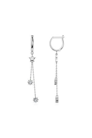 Star Hanging Seed White Silver Earrings - Indigo Takı