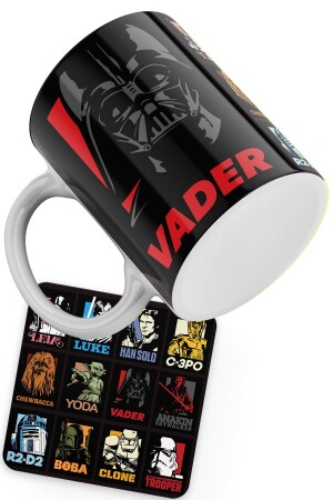 Star Wars Serisi Vader Baskılı Porselen Kupa; Ahşap Bardak Altlığı Re-Star - remonz