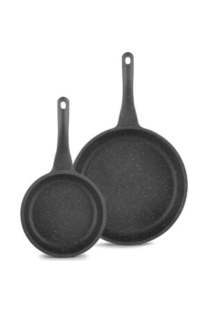 Stark 2 Piece Cast Granite Pan Set Fireproof Non-Stick - Gray BYV-DÖKÜMTAVA01 - Schafer
