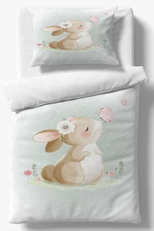 Starry Cute Rabbit Patterned Single Children's Duvet Cover Set elsees2021nevrecoc7 - Else Halı