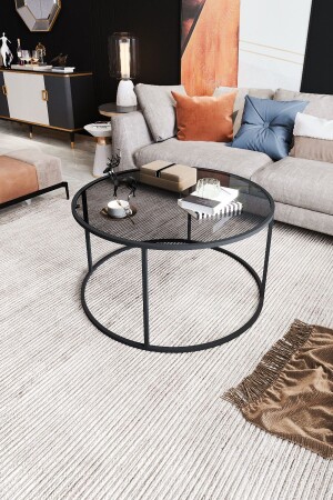 - Startis Coffee Table 80 Cm Modern Design Round Smoked Glass And Metal Coffee Table Middle Table 1001740 - DEKOPRATİK