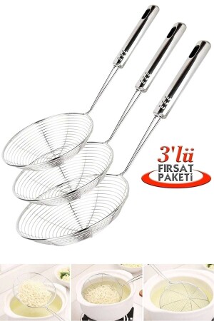 Steel Colander Potato Vegetable Oil Frying Strainer Luxury Serving Set Kitchen Wire Ladle Frying Colander Set Durable Practical Kitchen - Rosemor