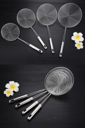Steel Colander Strainer Metal Handle Zucchini Vegetables French Fries Oil Strainer Wire Ladle 4-Piece Serving Set - Rosemor