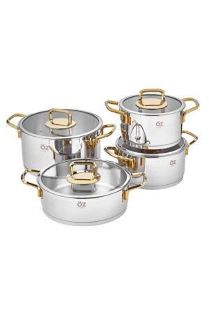 Steel Cookware Set 8 Piece Dowry Set Plain Gold Hüma402 - ÖZLİFE