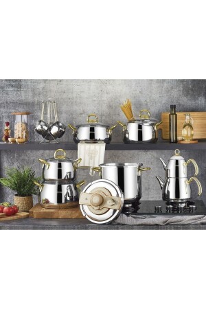 Steel Dowry Set 18 Piece Gold Handled Cookware Set AKASYA18GOLD - Kahramanlar