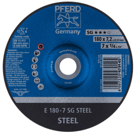 Steel grinding disc PFERD E180-7 SG STEEL - Pferd
