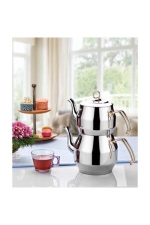 Steel Köşem Gold Family Size Teapot int071 - İnter