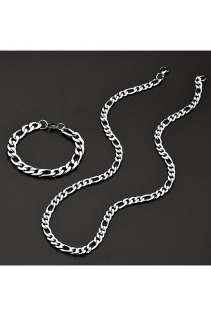 Steel Men's Bracelet And Necklace Chain Set Silver Plated Jewelry Set - Hediyeall