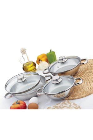 Steel Omelette Set 3 Pieces with Glass Lid GÜLOML101-C - Gülsan