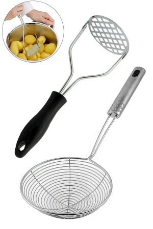 Steel Potato Masher + Oil Skimmer Strainer 12 Cm - Underground Trade