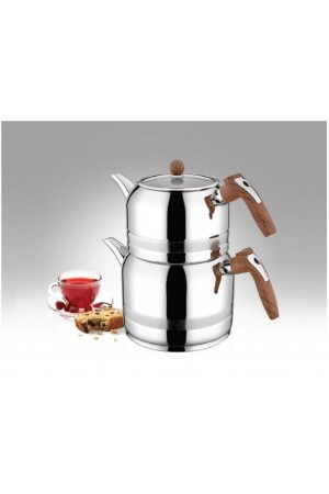 Steel Rain Midi Size Teapot with Wooden Color Handle - Kahramanlar