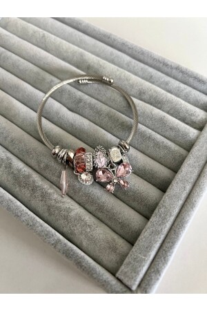 Steel Silver Pink Butterfly Bracelet - Su Perisi Taki Bijuteri