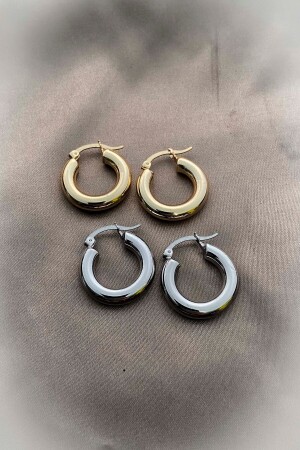 Steel Tarnish - 2 Pairs Premium Domed Hoop Earrings Oval Gold Gold Thick Earrings Women Zincironline - Roshel