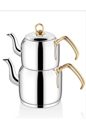 Steel Teapot Sahara Teapot Set Medium Size Gold int043-1 - İnter