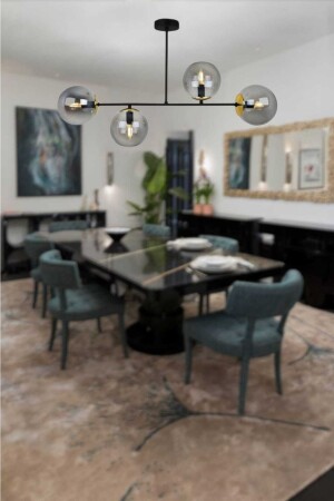 MNZ-Stella 4-piece Black/Gold Modern Chandelier (Smoked Glass) STLLA-SYH/GLD-FM-04 - BSA LIGHTING