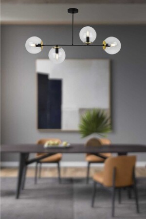 Stella 4'lü Siyah-gold Modern Avize ( Şeffaf Camlı) STLLA-SY-GOLD-ŞFF-04 - BSA LIGHTING