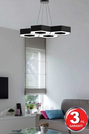 Stella ( Siyah Kasa, Beyaz Işık ) Ledli Modern Led Avize, Salon, Mutfak, Antre, Hol, Masa, Sarkıt Stella Siyah 6500K - Hegza Lighting