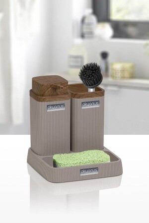 Stella Vizon Ahşap Desenli Lavabo Seti OKY-465-3 - Okyanus Home