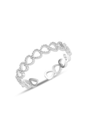 Sterling silver rhodium adjustable united hearts ring SGTL12240ROUNDED - Söğütlü Silver