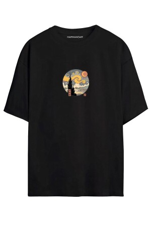 Sternennachtmalerei Unisex Schwarz - Weiß Oversize T-Shirt - Harmandar